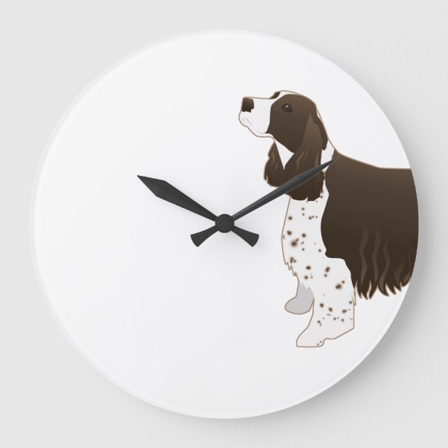 Springer Spaniel Dog Basic Breed Silhouette Brown Large Clock (Front)