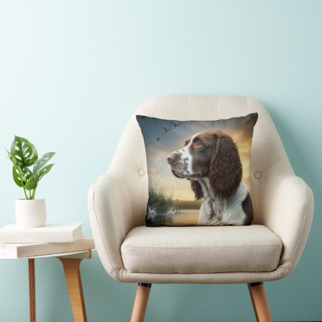 Springer Spaniel Dog By a Duck Pond Throw Pillow (Chair)