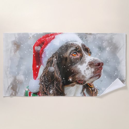 Springer Spaniel Dog Christmas Festive Beach Towel