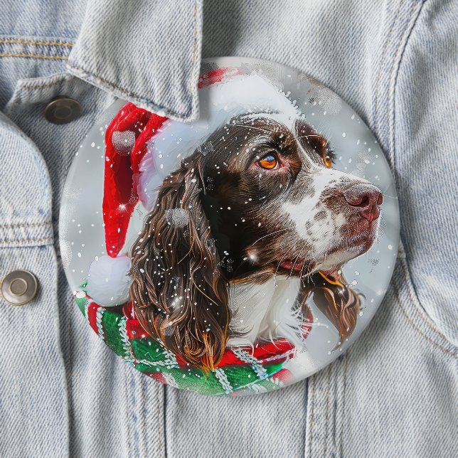 Springer Spaniel Dog Christmas Festive Button (In Situ)