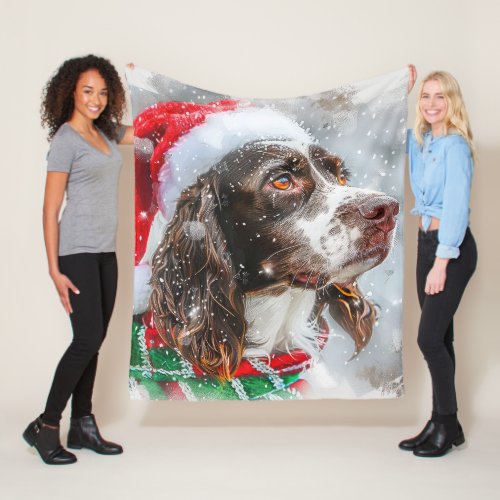 Springer Spaniel Dog Christmas Festive Fleece Blanket