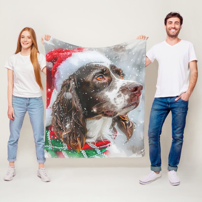 Springer Spaniel Dog Christmas Festive Fleece Blanket (In Situ)