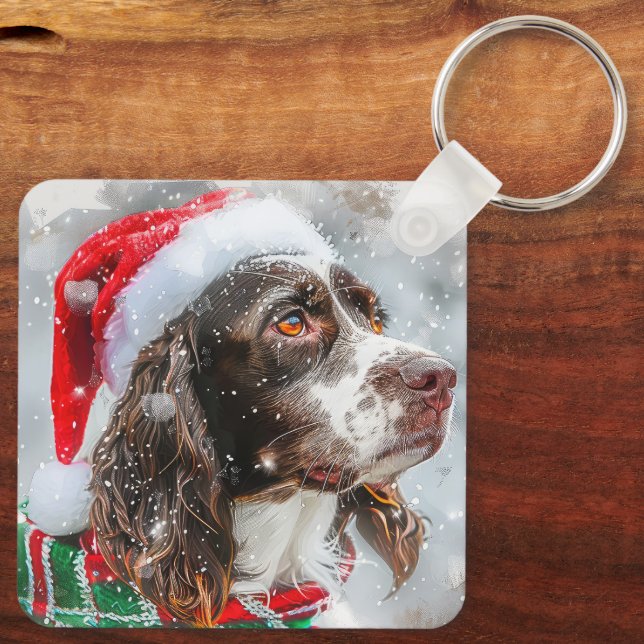 Springer Spaniel Dog Christmas Festive Keychain (Back)