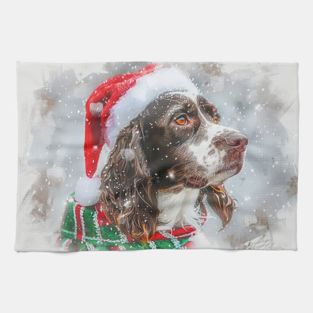 Springer Spaniel Dog Christmas Festive Kitchen Towel (Horizontal)