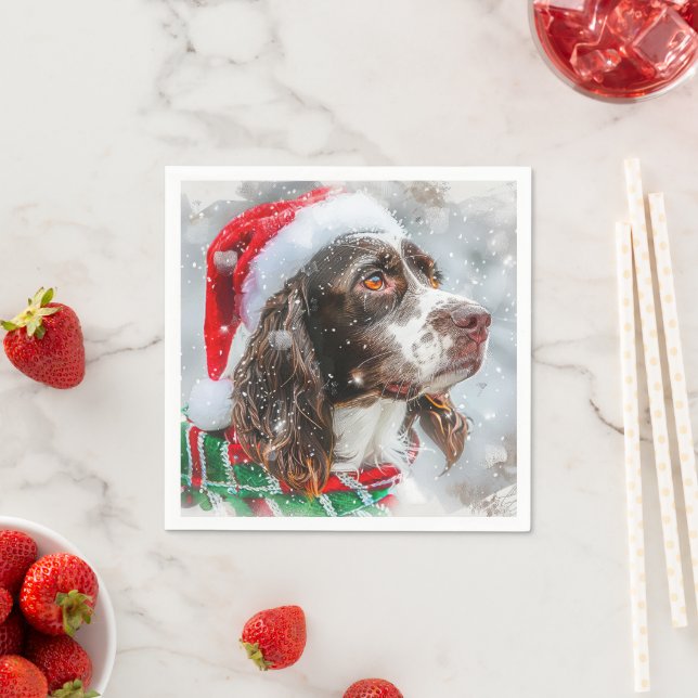 Springer Spaniel Dog Christmas Festive Napkins (Insitu)