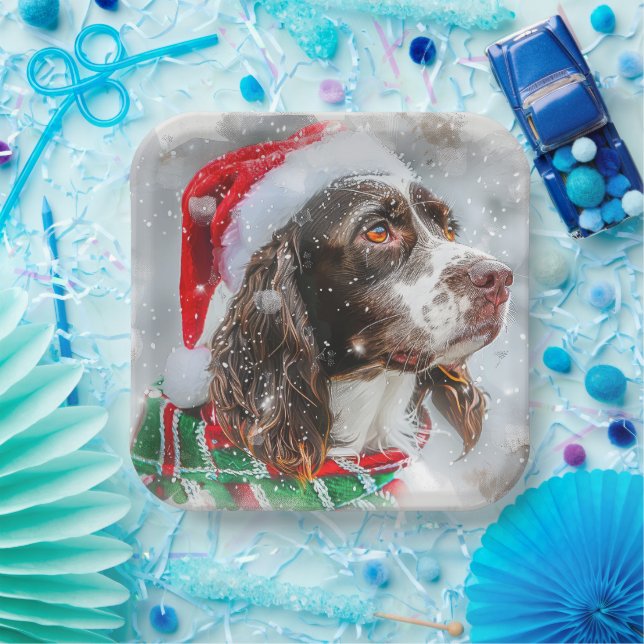 Springer Spaniel Dog Christmas Festive Paper Plates (Party)