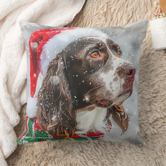 Springer Spaniel Dog Christmas Festive Throw Pillow (Blanket)