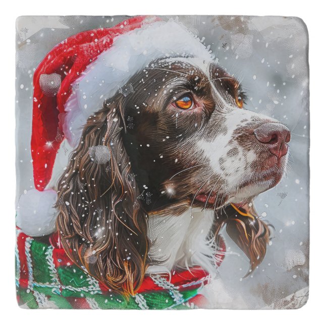 Springer Spaniel Dog Christmas Festive Trivet (Front)