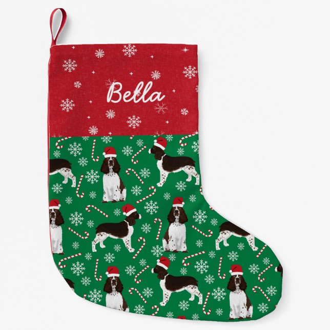 Springer Spaniel dog custom name Small Christmas Stocking (Front)
