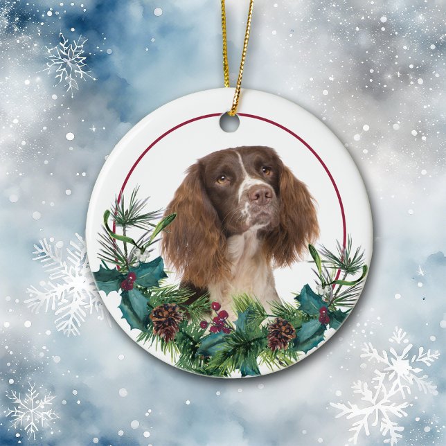 Springer Spaniel Dog Evergreen Wreath  Ceramic Ornament (Creator Uploaded)