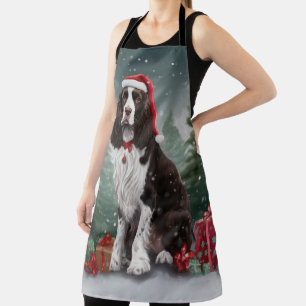 Springer Spaniel Dog in Snow Christmas Apron