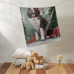 Springer Spaniel Dog in Snow Christmas Baby Blanket