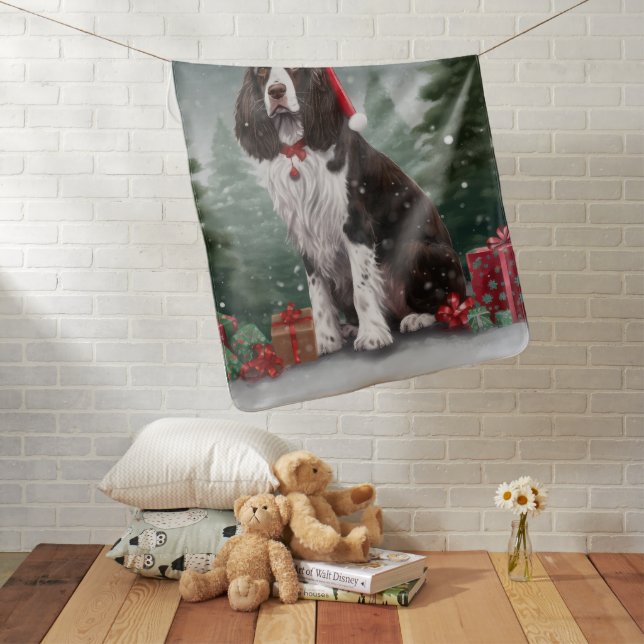 Springer Spaniel Dog in Snow Christmas Baby Blanket (In Situ)