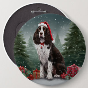 Springer Spaniel Dog in Snow Christmas Button