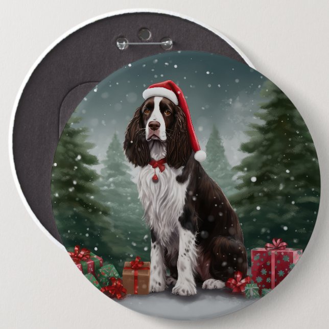 Springer Spaniel Dog in Snow Christmas Button (Front & Back)