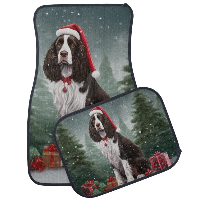 Springer Spaniel Dog in Snow Christmas Car Floor Mat (Set)
