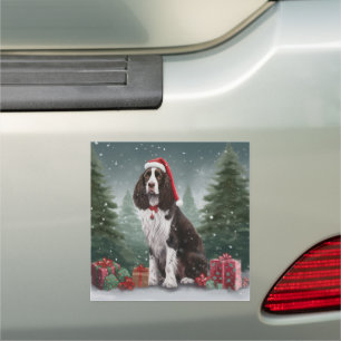 Springer Spaniel Dog in Snow Christmas Car Magnet