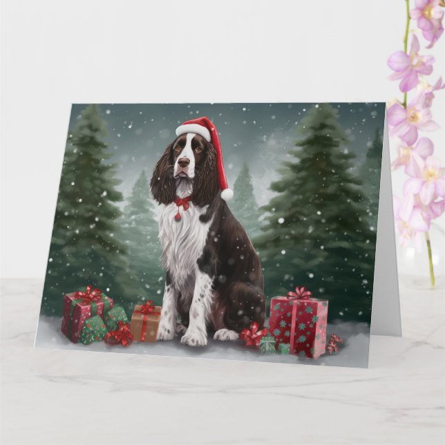 Springer Spaniel Dog in Snow Christmas Card (Orchid)