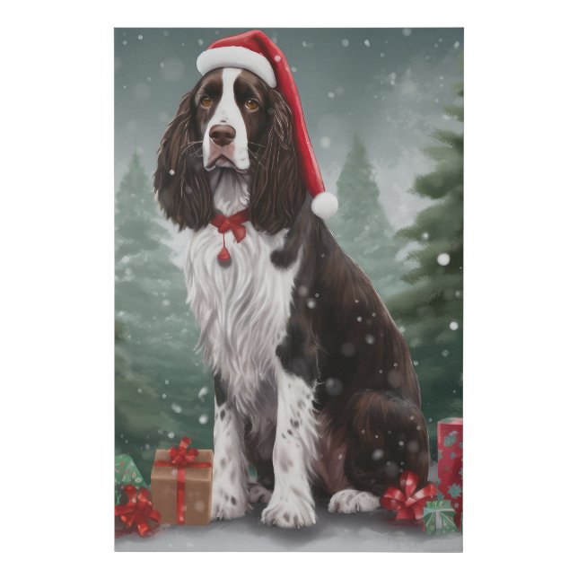 Springer Spaniel Dog in Snow Christmas Faux Canvas Print (Front)