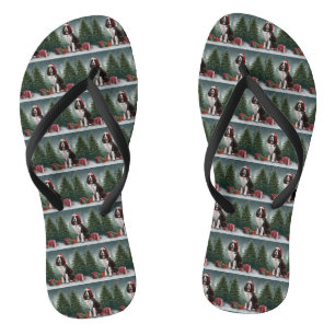 Springer Spaniel Dog in Snow Christmas Flip Flops