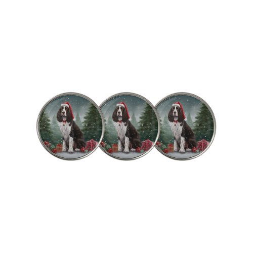 Springer Spaniel Dog in Snow Christmas Golf Ball Marker