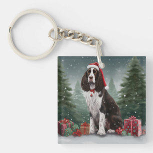 Springer Spaniel Dog in Snow Christmas Keychain