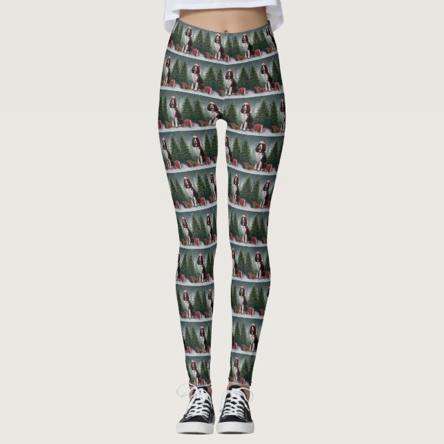 Springer Spaniel Dog in Snow Christmas Leggings (Front)