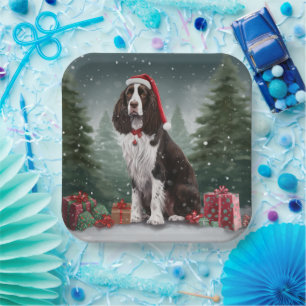 Springer Spaniel Dog in Snow Christmas Paper Plates