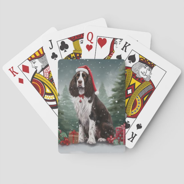 Springer Spaniel Dog in Snow Christmas Poker Cards (Back)