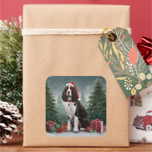 Springer Spaniel Dog in Snow Christmas Square Sticker
