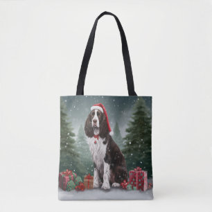 Springer Spaniel Dog in Snow Christmas Tote Bag
