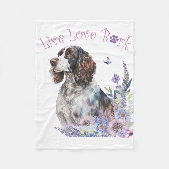 Springer Spaniel Dog Mom Floral Fleece Blanket (Front)