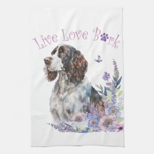 Springer Spaniel Dog Mom Floral Kitchen Towel