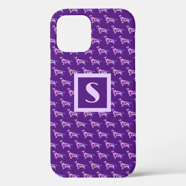Springer Spaniel Dog Purple Silhouette Monogram Case-Mate iPhone Case (Back)