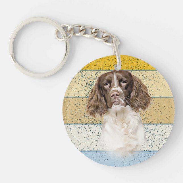 Springer Spaniel Dog Retro Background Keychain (Front)