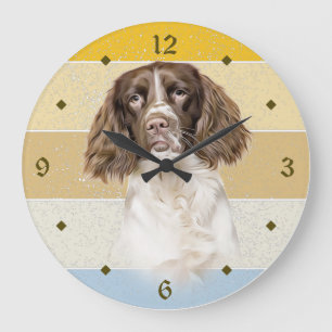 Springer Spaniel Dog Retro Sunset Large Clock