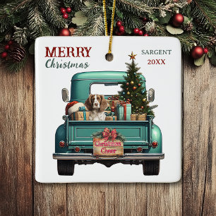 Springer Spaniel Dog Retro Truck Christmas Ceramic Ornament