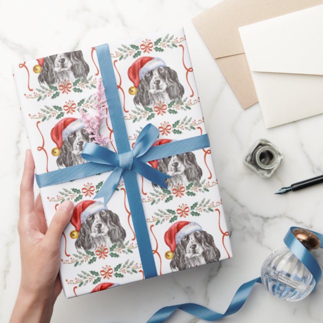 Springer Spaniel Dog Santa Christmas Wrapping Paper (Gifting)