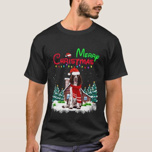 Springer Spaniel Dog Santa Hat Christmas Lights Me T_Shirt