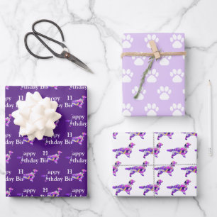 Springer Spaniel Dog Silhouette Purple Birthday Wrapping Paper Sheets
