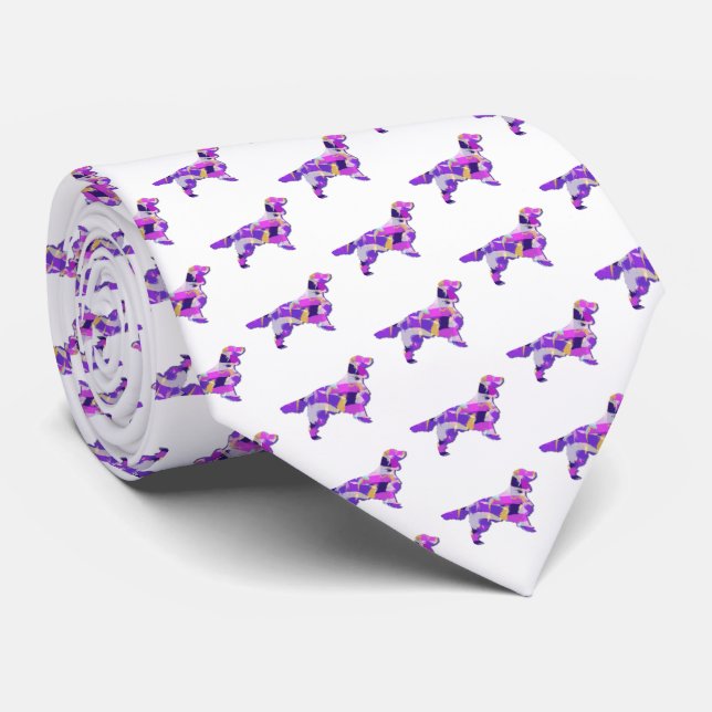 Springer Spaniel Dog Silhouette White Neck Tie (Rolled)
