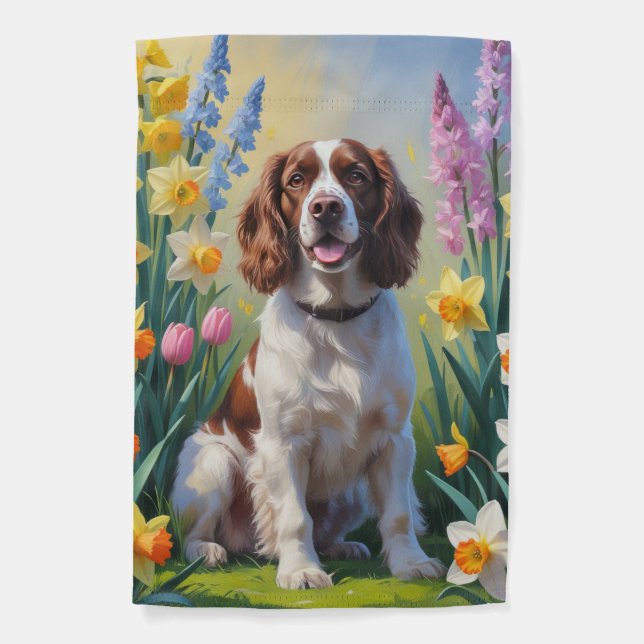 Springer Spaniel Dog Spring Flowers Painting  Garden Flag (Front)
