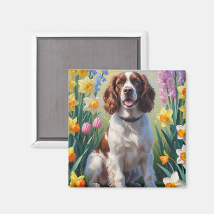 Springer Spaniel Dog Spring Flowers Painting  Magnet