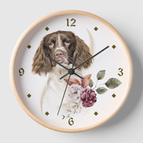 Springer Spaniel Dog Winter Bouquet Clock