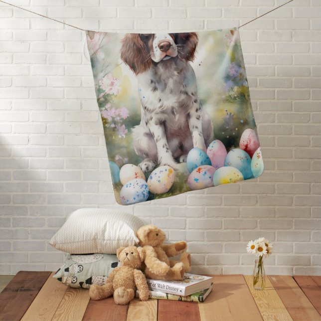 Springer Spaniel Dog with Easter Eggs Holiday Baby Blanket (In Situ)