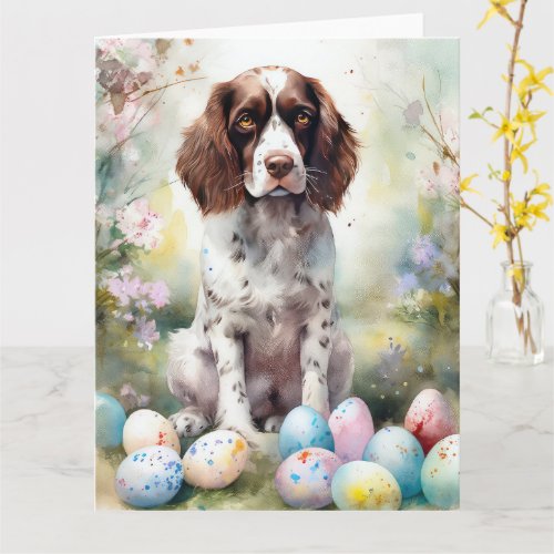 Springer Spaniel Dog with Easter Eggs Holiday Card