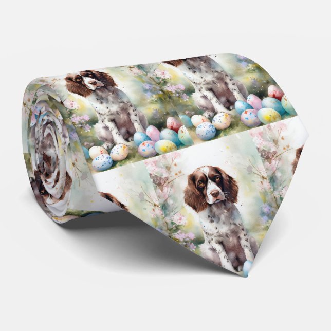 Springer Spaniel Dog with Easter Eggs Holiday Neck Tie (Rolled)