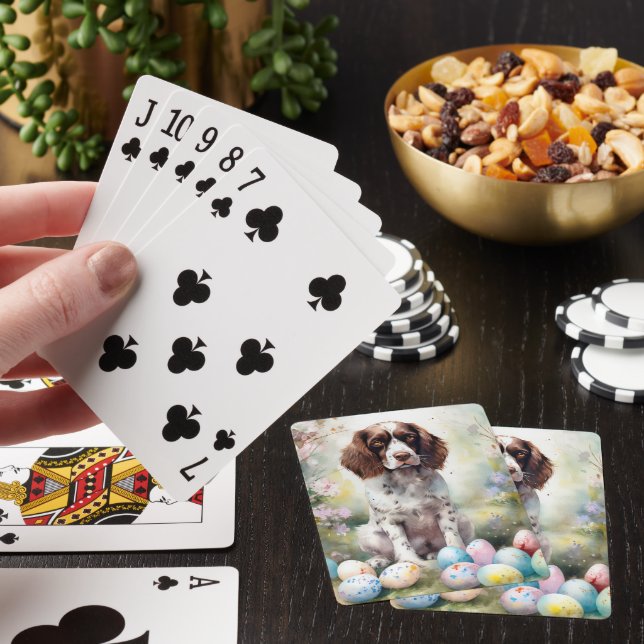 Springer Spaniel Dog with Easter Eggs Holiday Poker Cards (In Situ)