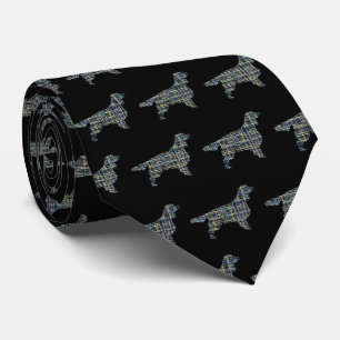 Springer Spaniel Dog Yellow & Black Grid Black Neck Tie