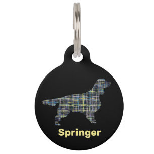 Springer Spaniel Dog Yellow & Black Grid Line Pet ID Tag
